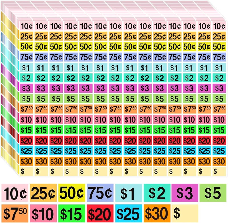 Gushu 5460 Pcs Garage Sale Stickers, 1/2" X 3/4" Yard Sale Price Tags Stickers Rectangle Preprinted Price Labels for Fle Market Sale - Image 1
